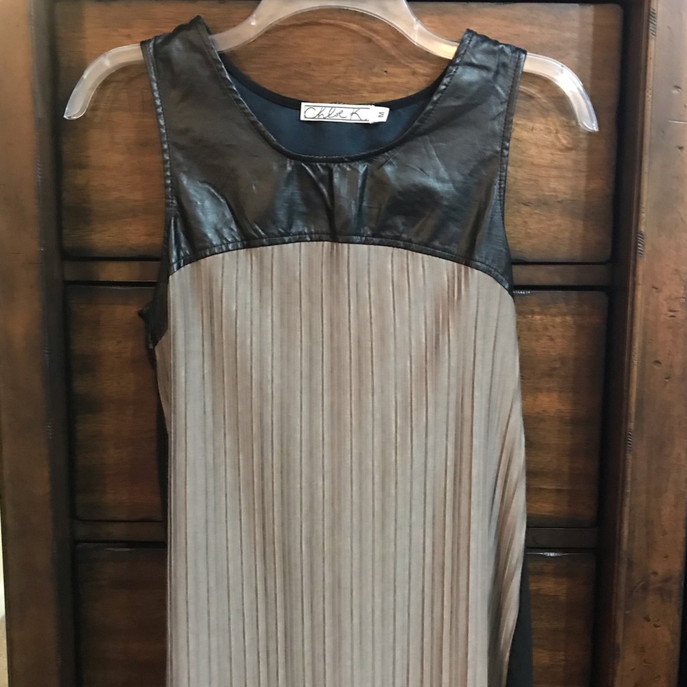 Chloe K Black Faux Leather & Army Green Tank Top M